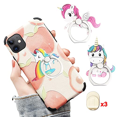 Zostland 3Pcs Rainbow Horse Pegasus Phone Ring, Universal 360°Adjustable Phone Case Finger Grip Stand Holder Desk Stent Mount Car Hook Compatible With Iphone 13 12 11 Xs Max X Plus Ipad (3Pcs Unicorn) #TOP4