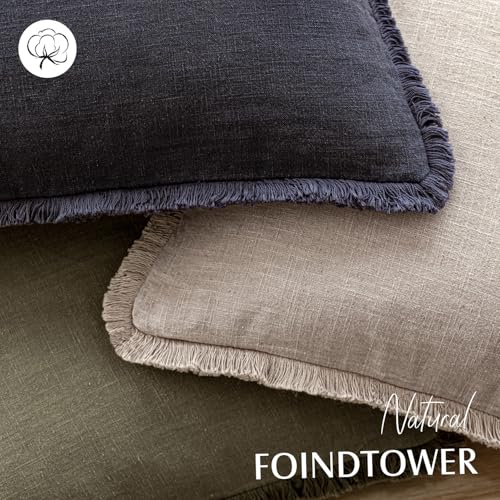 Image of Foindtower Set of 2 Decorative Linen Fringe Throw Pillow Covers Boho Farmhouse Cushion Cover with Tassels Soft Accent Pillowcase for Couch Sofa Bed Living Room Home Decor,26x26 Inch,Natural Linen