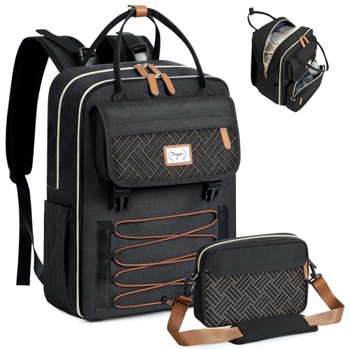 Image of Tonyeee Diaper Bag Backpack Set, Baby Diaper Bag with Removable Cross Body Bag & Changing Pad, Travel Backpack for Women Men, Large Capacity, Waterproof, Black