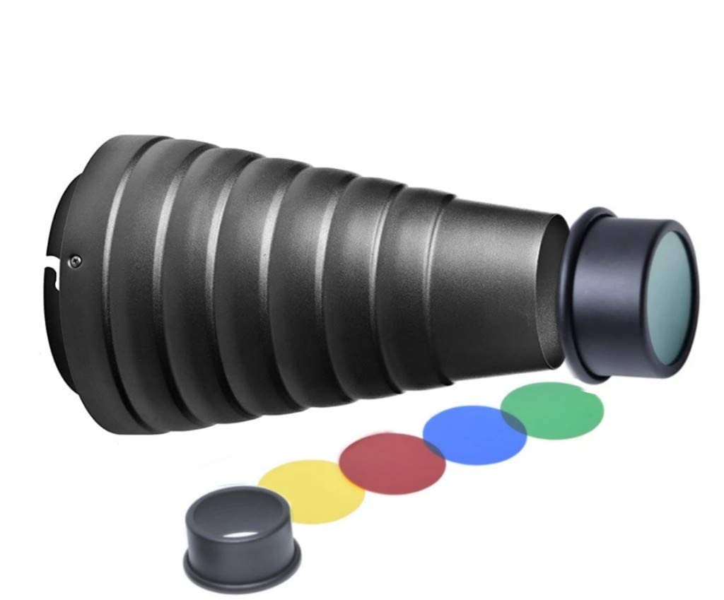 MVPRO Elinchrom Mount Conical Snoot with 4 Color Gel Filters for Studio Strobe Flash Light-image-20