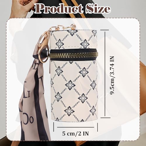 Image of TORMEN Lipstick Case - Mini Organizer with Keychain for Makeup Coins Small Essentials (Brown + White) | Compact keychain organizer for lipstick and small essentials. Lightweight, portable. Travel, daily carry, and quick