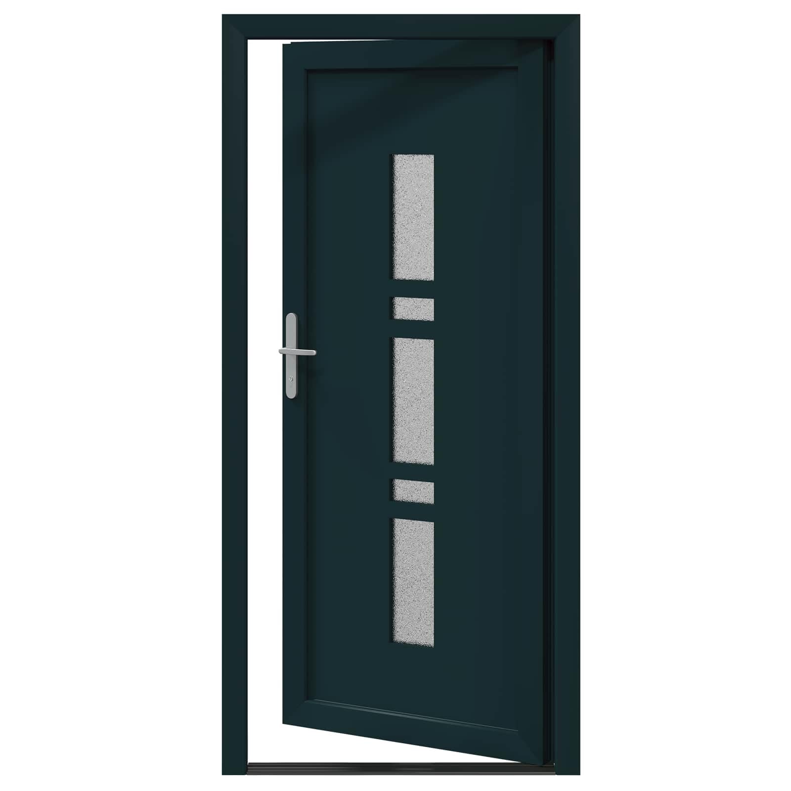 Vordertür Anthrazit 98 x 200 cm PVC Haustür mit Glas, Einbruchhemmend, Wärmedämmung, Schallschutz, inkl. Schloss, Beschlag, Zarge, Rahmen für Neubau und Renovierung