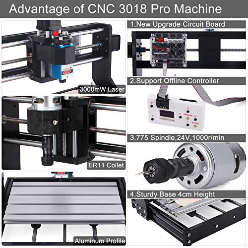 Yofuly 3000mW Laser Engraver CNC 3018 Pro Engraving Machine, 3 Axis