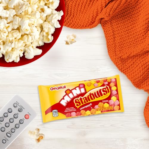 Image of STARBURST Minis Original Candy Fruit Chews,1.85 oz, 24 Pk Snacks Bulk | School lunches treat, mini candy fruit chews candy, strawberry, cherry, orange, lemon flavor candies, snack packs gluten free