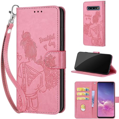 Coque à rabat Samsung Galaxy S10 en cuir synthétique gaufré pour femme