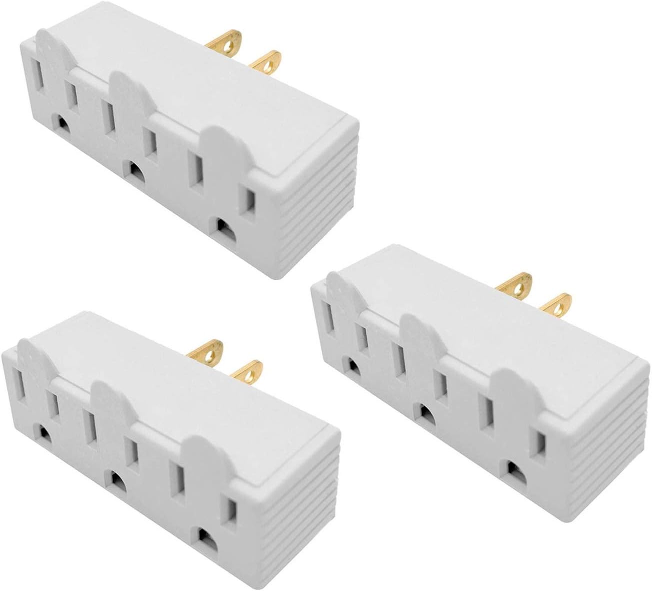 Electriduct 6 Outlet Polarized Grounded Wall Power Tap Adapter - 15 Amp, 125-Volt - White - 3 Pack