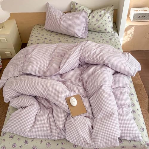 Image of Nayoroom Purple Gingham Duvet Cover Queen Plaid Checkered Dorm Bedding