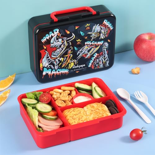Image of rockpapa 5.5 Cups Bento Lunch Box for Kids, 5-Compartment, Machine Dino
