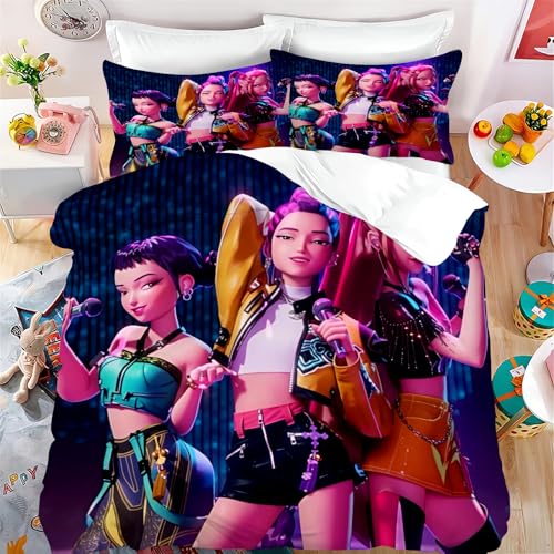 CYSYLQW K-Pop:Demon Hunters Parure de lit et taies d'oreiller en microfibre impression 3D, pour adolescents (140 x 210 cm, 1)