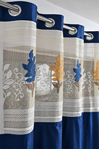 Image of LaVichitra Polyester Window Curtain with Floral Net (5ft, Navy Blue) -1 Piece