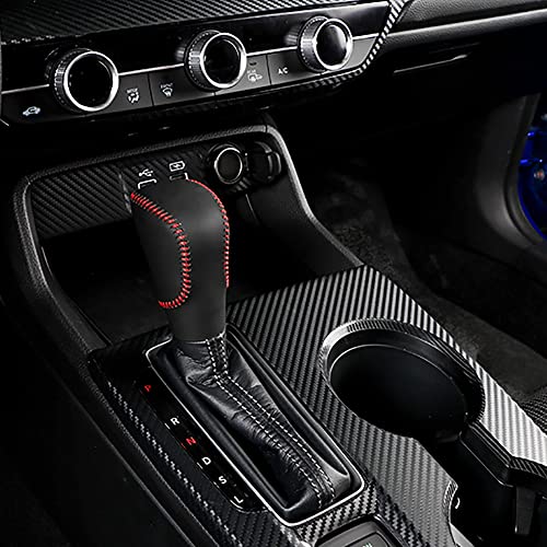 Bwen Black with Red Shift Knob Cover,Car Gear Shift Knob Cover Fit for Honda Civic 2020 2021 2022, Automatic Shift Knob Cover, Waterproof Leather Material