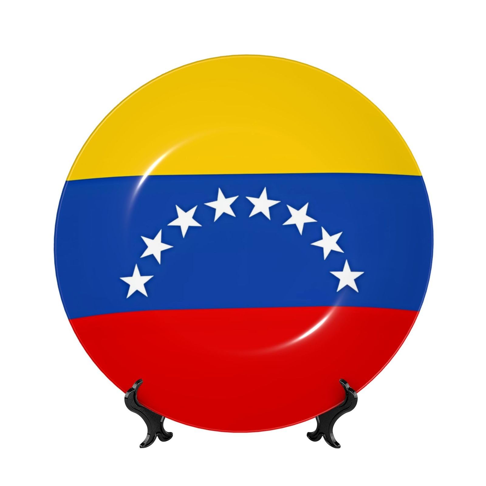 SXZVVBN Flag of Venezuela Bone China Decorative Plate Art with Stand Removable Adhesive Hanging for Home Office 8in（20cm）