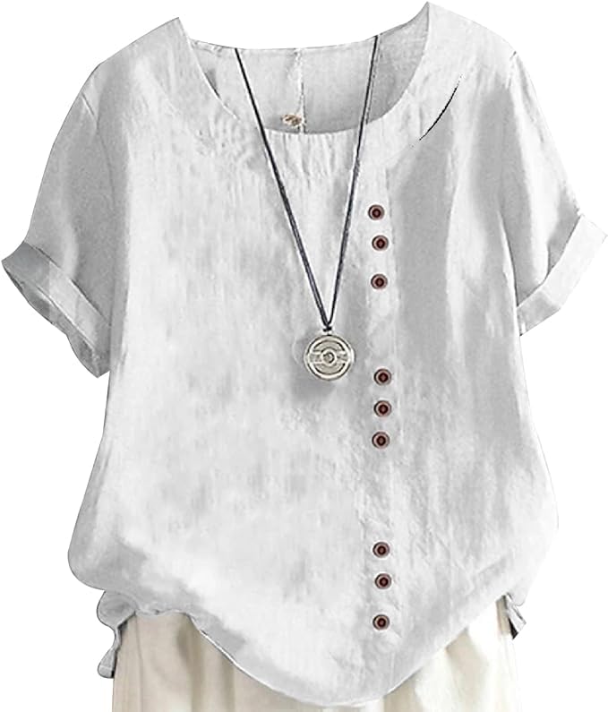 Cotton Linen Tops for Women Japanese Floral Print Casual Summer Lounge Retro Fashio...