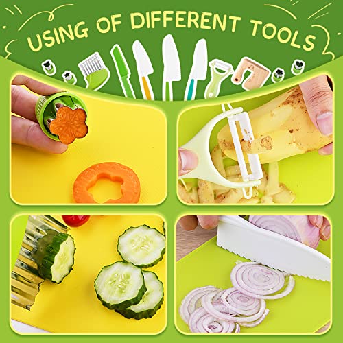 13 Pieces Kids Kitchen Knife Set,Wooden Safety Knives for Real Cooking Toddler Knife Set Include 4 Toddler Knives with Serrated Edges, Cutting Boards, Crinkle Cutter, Peeler and Wooden Safe Knife - Image 6
