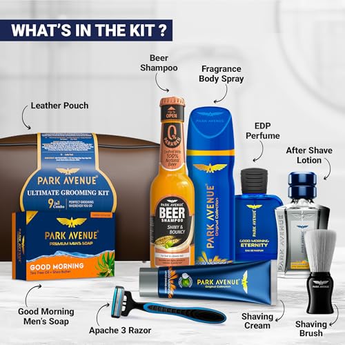 Image of Park Avenue Ultimate Grooming Kit 9in1 Combo Grooming Kit for Men | Gift Set | Shaving Kit for Men | Shaving Foam | After Shave | Gift Hamper | Free Travel Pouch Inside