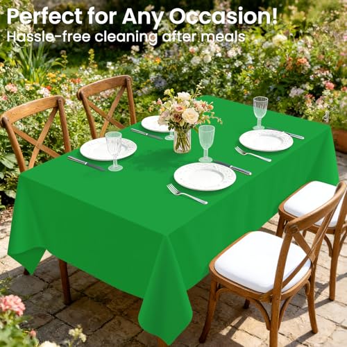 Image of LANLISA 4 Pack Green Plastic Table Cloth Disposable, 54 x 108 Inch Rectangle Tablecloth, St Patricks Day, Christmas Decorations Tablecloths, Plastic Cover