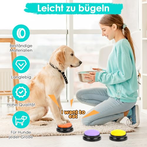 Gaethra Buzzer Mit Aufnahmefunktion (30 Sek.), 6 Stück Set Hunde Buttons Zum Sprechen, Hunde Intelligenzspielzeug & Interaktives Trainingsspielzeug, Buzzer Hund für Kommunikation und Lernen