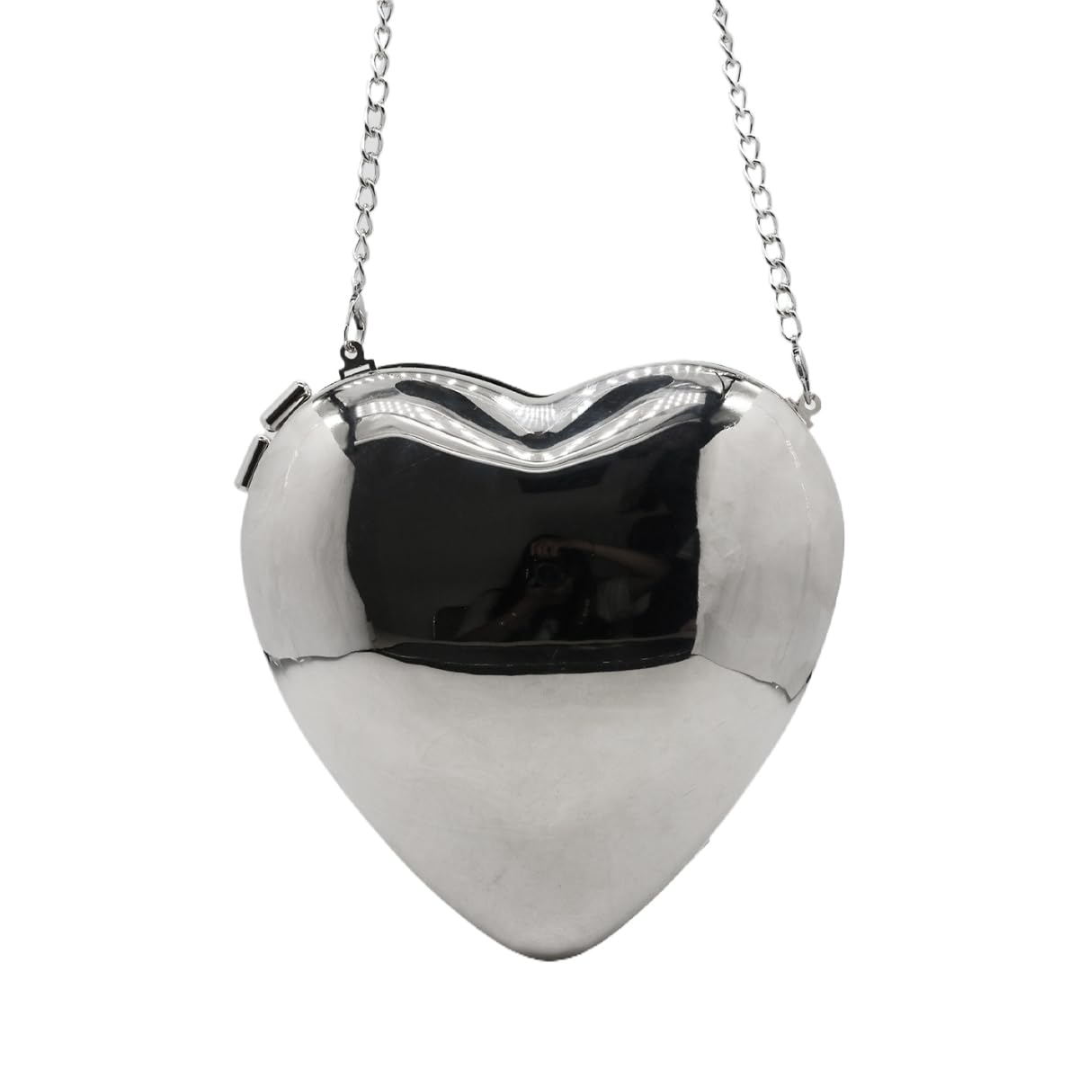 DEBIMY Heart Shape Clutch Purse for Women Unique Metallic Evening Handbag Party Wedding Crossbody Bag Silver