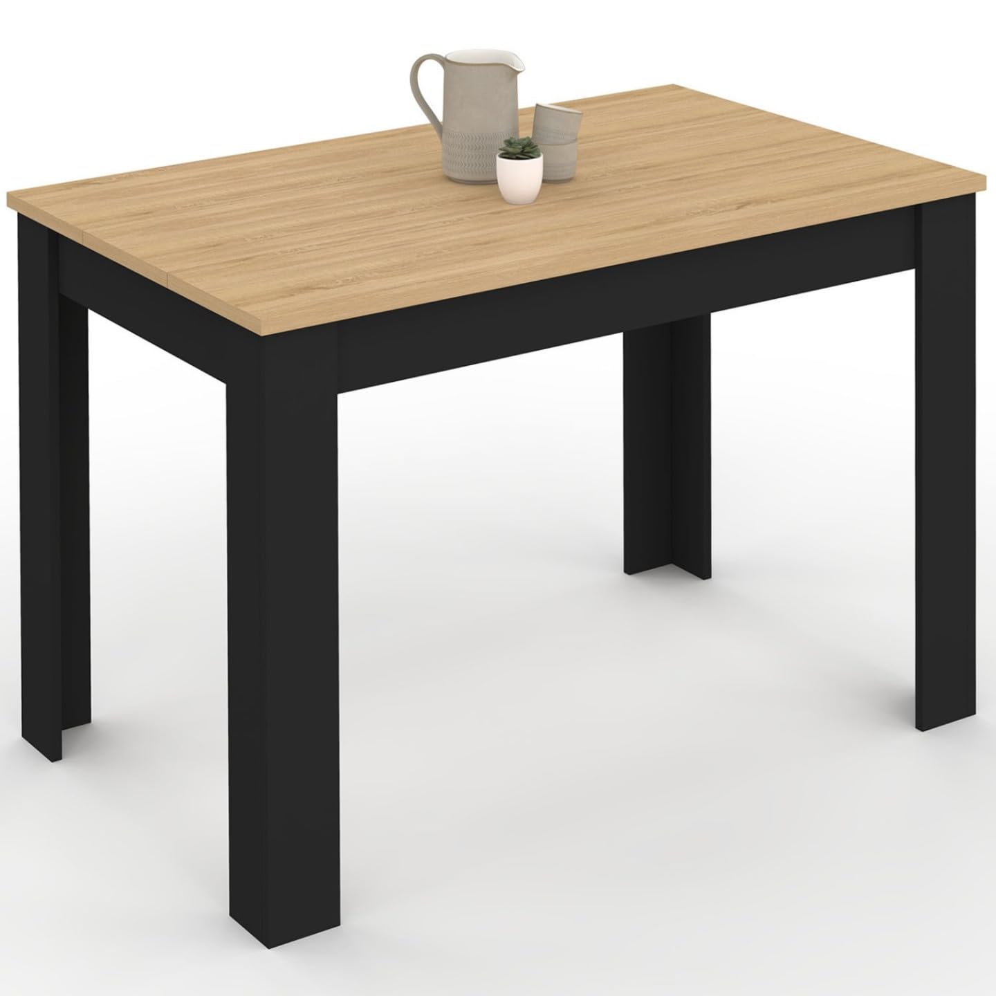 IDMarket - Table à Manger Rectangle ROZY 6 Personnes Noire Plateau façon hêtre 110 cm