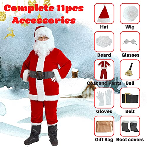 Gardentime Santa Claus Costume For Men Santa Suit Adult 11Pcs Christmas Deluxe Red Velvet Outfit Xmas Holiday Party Cosplay M #TOP4