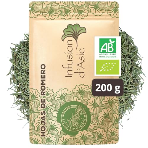 Khla - Hojas de Romero Ecológicas 200 g - Infusión Matinal - Té Digestión y Vitalidad - Antihinchazón - Garganta y Nariz Congestionada - Sabor Amaderado y Aromático - Antioxidantes - Origen Egipto