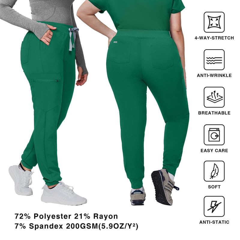 Image of Kitmaz Scrub Pants for Women - Mid Rise 4-Way Stretch Anti-Wrinkle Slim Fit Jogger Pants, Drawstring & 5 Pockets