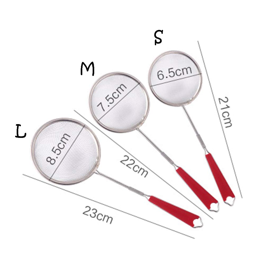 Colador, colador, espumadera, colador de malla fina de acero inoxidable, tamices medianos y pequeños con cómodas asas antideslizantes, colador para cocina, colador, cucharón para cocina (tamaño: M)