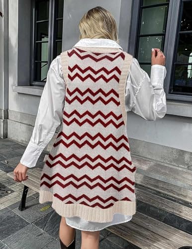 Image of Zeagoo Womens Sweater Vest Dress Pattern Knitted Pullovers Sweaters V Neck Tank Sweater Dress with Pockets