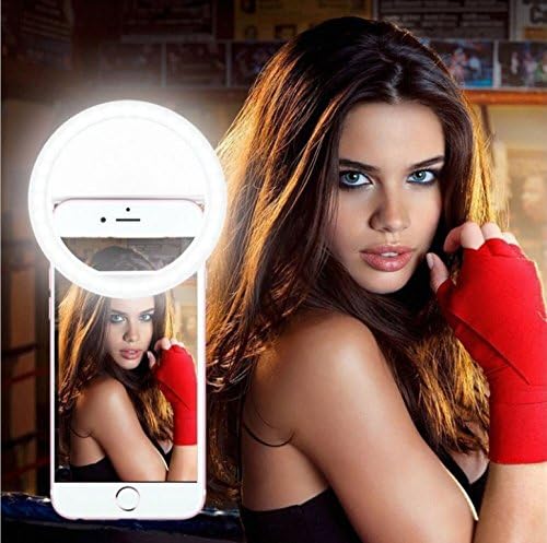 Manchu Modern Rechargeable Cellphone Selfie Ring Light, 36 LED Clip-On, White