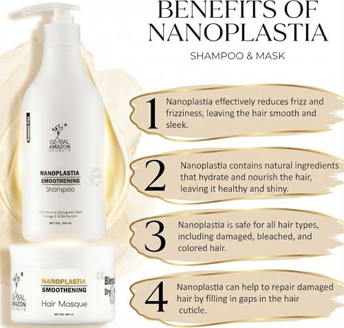Image of Global Amazon Secrets Original Combo Nanoplastia Shampoo & Hair Masque(mask) 500ml each | Btx Infusion, Fenugreek, Omega 3 & BioKeratin | Sulphate, parabens & Silicon Colour Free(1 shampoo 1 masque