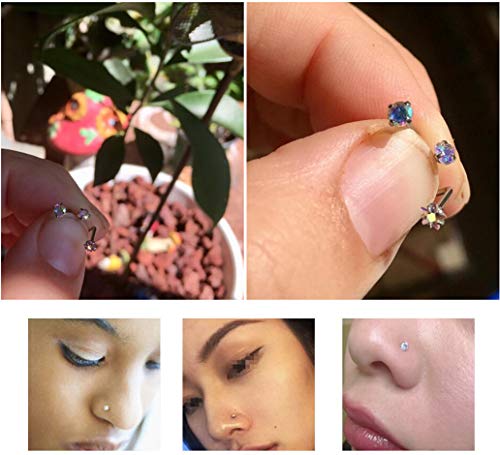 Upstore JJY45789 1Set/3Pcs(Round+Heart+Star) 20 Gauge/0.8Mm Curved Nose Rings Stainless Steel Nose Studs Cubic Zirconia Screw Piercing Tool Body Jewelry thumb #8