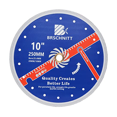 Super Thin Diamond Porcelain Saw Blade with X Teeth,BRSCHNITT 10 Inch (250mm) x Arbor 1'-4/5'-5/8' Angle Grinder Diamond Cutting Disc for Dry/Wet Cutting Porcelain Tile Ceramic Marble Granite