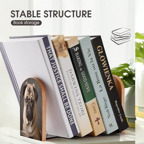 Sujetalibros de madera con diseño de perro carlino para estanterías de hogar 8