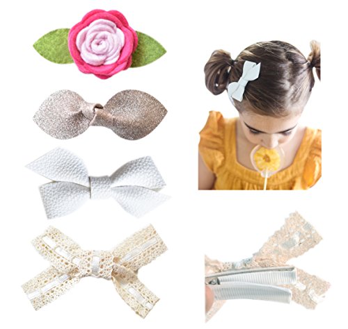 California Tot Premium Bow Hair Clips Barrettes for Toddler, Girls, Mixed Set of 4 (Boho Clip)