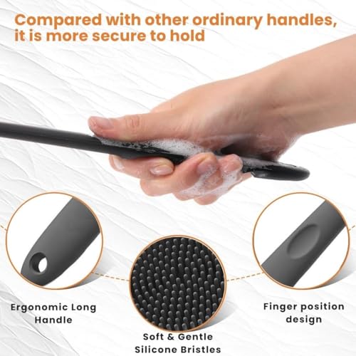 Image of OTAK Soft Silicone Back Scrubber with Long Handle for Shower & Bath | Flexible Exfoliating Brush with Gentle Bristles for Smooth Skin | Body Scrubber for Men, Women & Boys | Ideal for Body Wash & Bathing