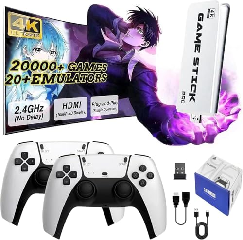 NOBES Consola Retro Game Stick, Consola Portátil con 20.000+ Juegos Clásicos, 2 Mandos Inalámbricos, Plug & Play HDMI TV - Regalo para Familias y Adultos (Pro X1)