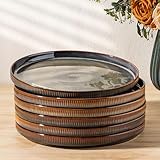 theterra Dinner Plates Set of 6, 10.25 Inch Ceramic Dinner Plates, Stoneware Dinnerware for Kitchen, Oven & Microwave & Dishwasher Safe, Coca Mocha