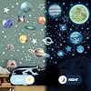 Glow in The Dark Stars and Planets for Ceiling, Glow Solar System Wall Stickers, Space Wall Decals for Kids Boys Room (Blue)