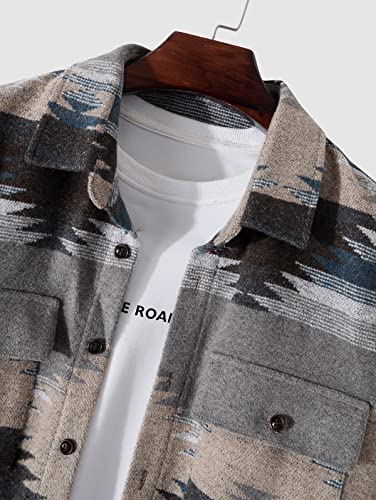 Image of ZAFUL Unisex Plaid Flannel Shirt Jacket Button Down Long Sleeve Pocket Coat Outwear | Mens Fall Clothes Lightweight Long Sleeve Button Down Flap Pocket Jacket Tops for Fall&Winter 2026