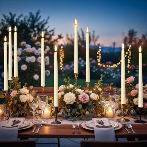 Image of GenSwin 26 Pcs Flameless Taper Candles with 3D Wick, Long LED Taper Candles Battery Operated, Flameless Battery Tall Candlesticks for Home Party Wedding Christmas Decorations(Ivory, D0.78 inch x H11 inch)