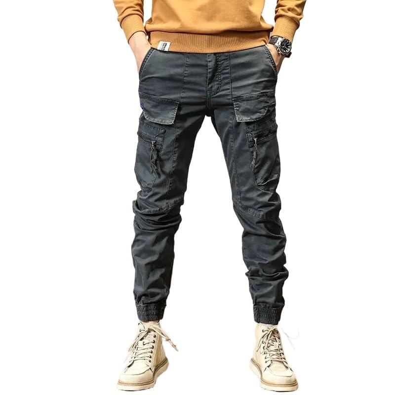 Jogger Cargo Hosen Männer Casual Multi-Tasche Männliche Hosen Jogginghose Streetwear Techwear Taktische Track Grau Hosen Männer(B,X-Larege)