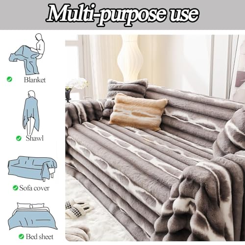 Housse de canapé fausse fourrure gris clair extra large - 7