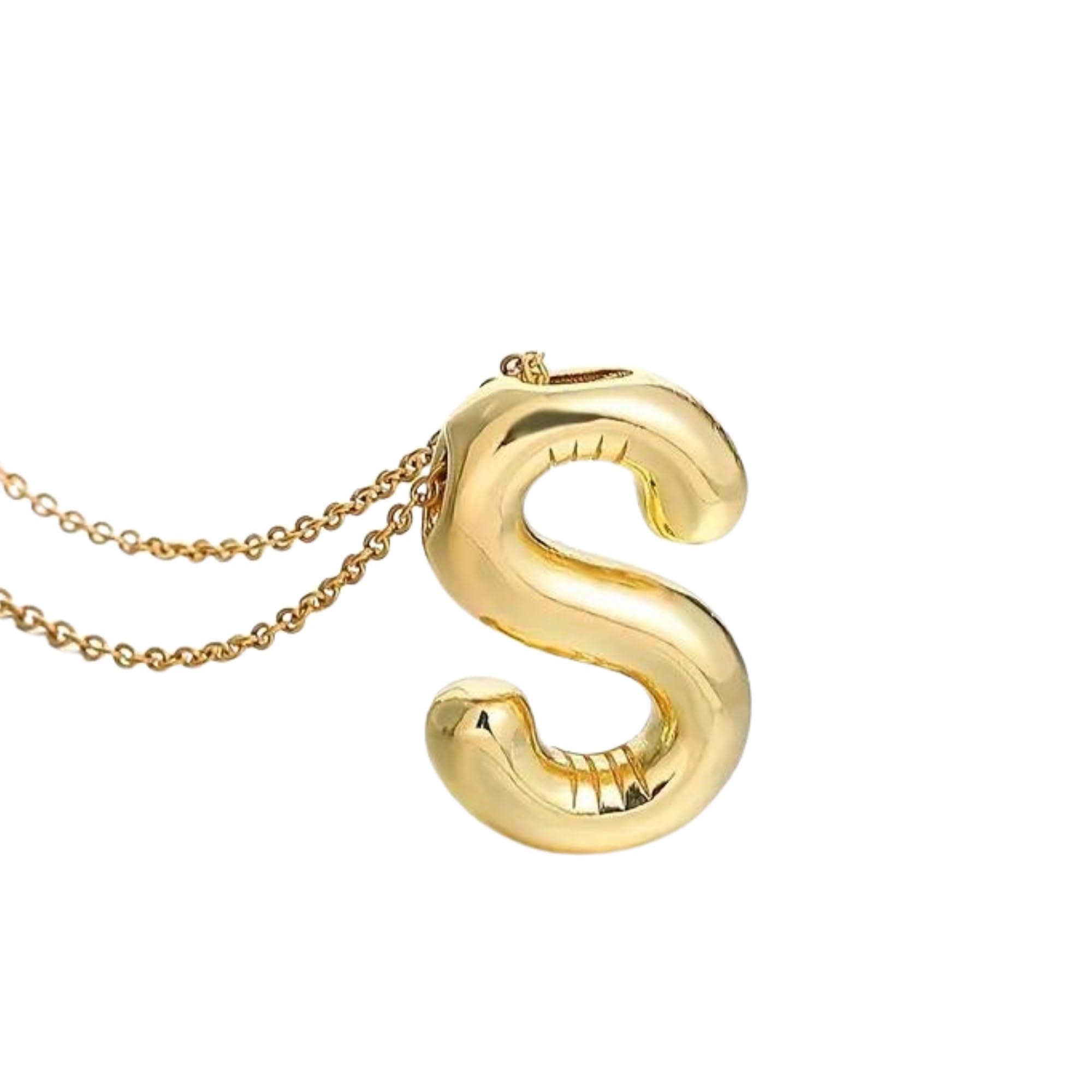 SALVEJewellery Anti-Tarnish 'S' Chunky Personalised Gold Pendant for Women | Stainless Steel Jewellery, Locket Chain Necklace for Girls | Chic Fancy Aesthetic Accessories