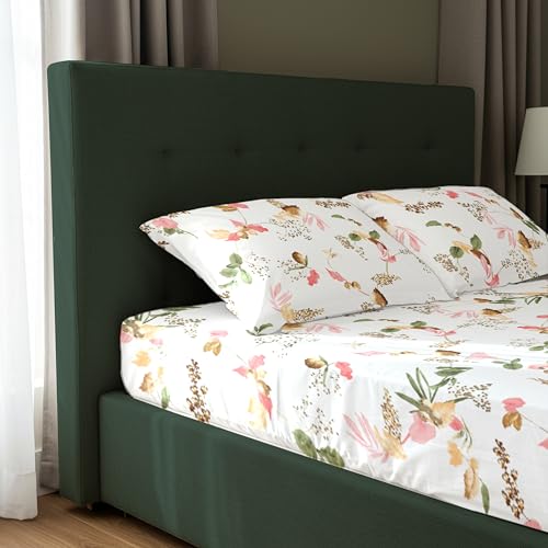 Urban Space 200 TC 100% Cotton Elastic Fitted Bedsheets King Size with 2 Pillow Covers, Pure Cotton Fitted bedsheets for King Size Bed (Blossom Peach, Size 78 x 72 inches)