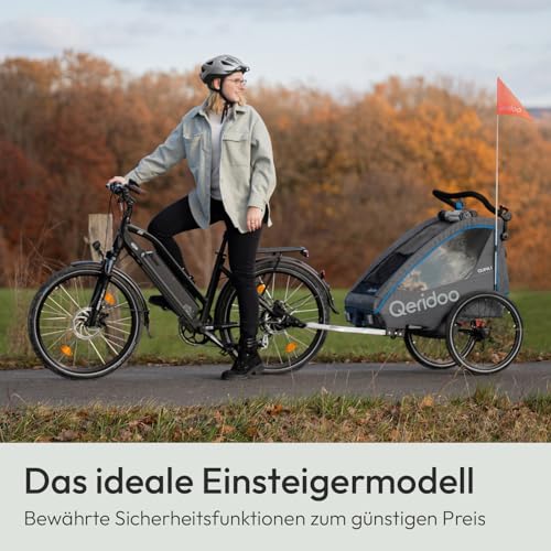 Qeridoo QUPA 1 Blue | Fahrradanhänger 1 Kind | Kinder Fahrradanhänger mit Blattfederung & Handparkbremse | Jogger Kinderwagen | Kinderfahrradanhänger | Kinderbuggy | Fahrrad Anhänger Kinder