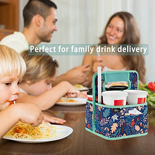 Drink Carrier Reusable Coffee Cup Carrier Bag Water Beer Bottle Holder Bag In Car Padded Beverage Holder Bag With Adjustable Dividers Fits 16-24Oz Coffee Cups Take Out (Green Geometric) #TOP4