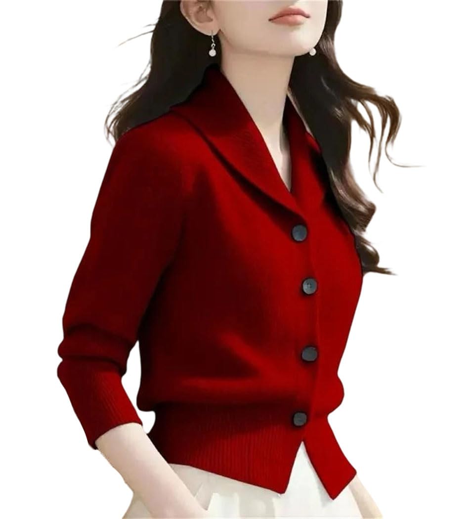 Womens Minimalist Knit Cardigan Jacket Long Sleeve Autumn Winter Loose Fit Sweater Blazer