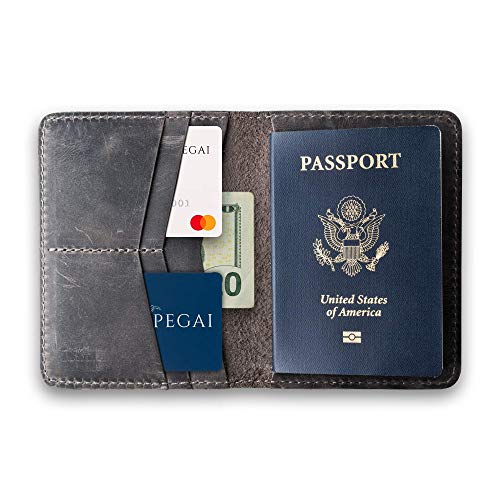 PEGAI Personalized Leather, Passport Holder For Travel | Handmade Passport Wallet Cover Case | Travel Document Holder, Passport Cover for Men, Women, and Family | Pike (Rock Grey)2