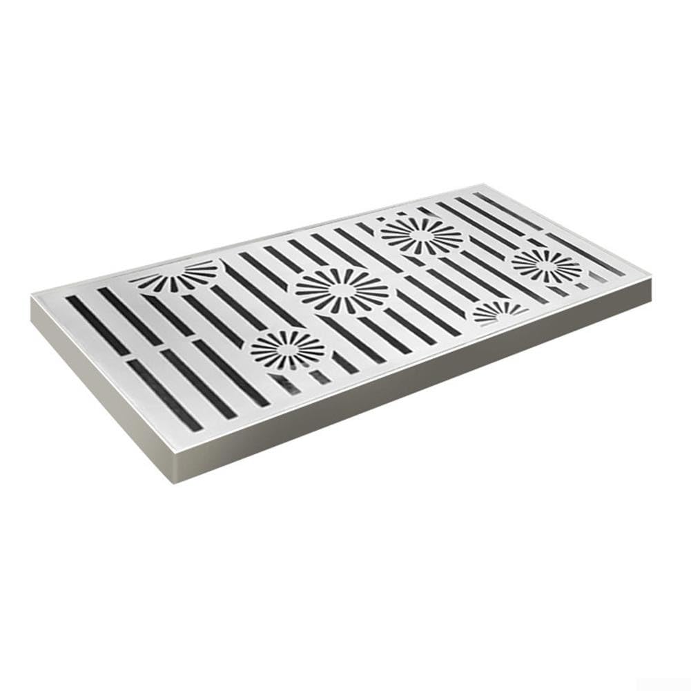 Griglia di scarico in acciaio inox con telaio, rettangolare, per patio, giardino, piscina, soluzione di drenaggio antiscivolo, colore argento, 200 x 300 mm o 200 x 400 mm (200 x 400 x 20 x 2 mm)