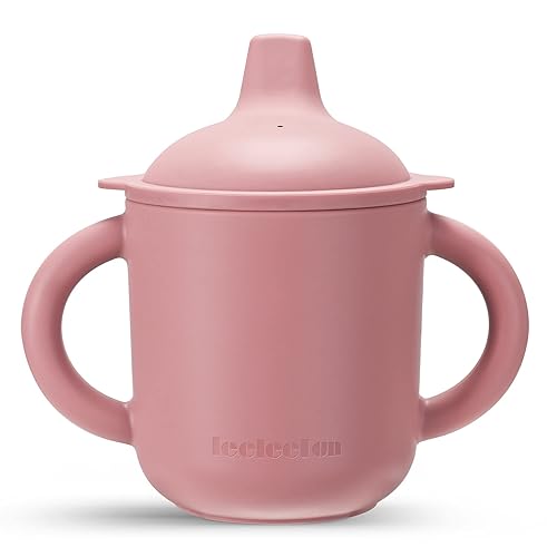 Leeleelon Vasos de silicona para bebé, 6 onzas, más de 6 meses, boquilla suave y diseño 100% a prueba de fugas, silicona platino (Canyon Rose)